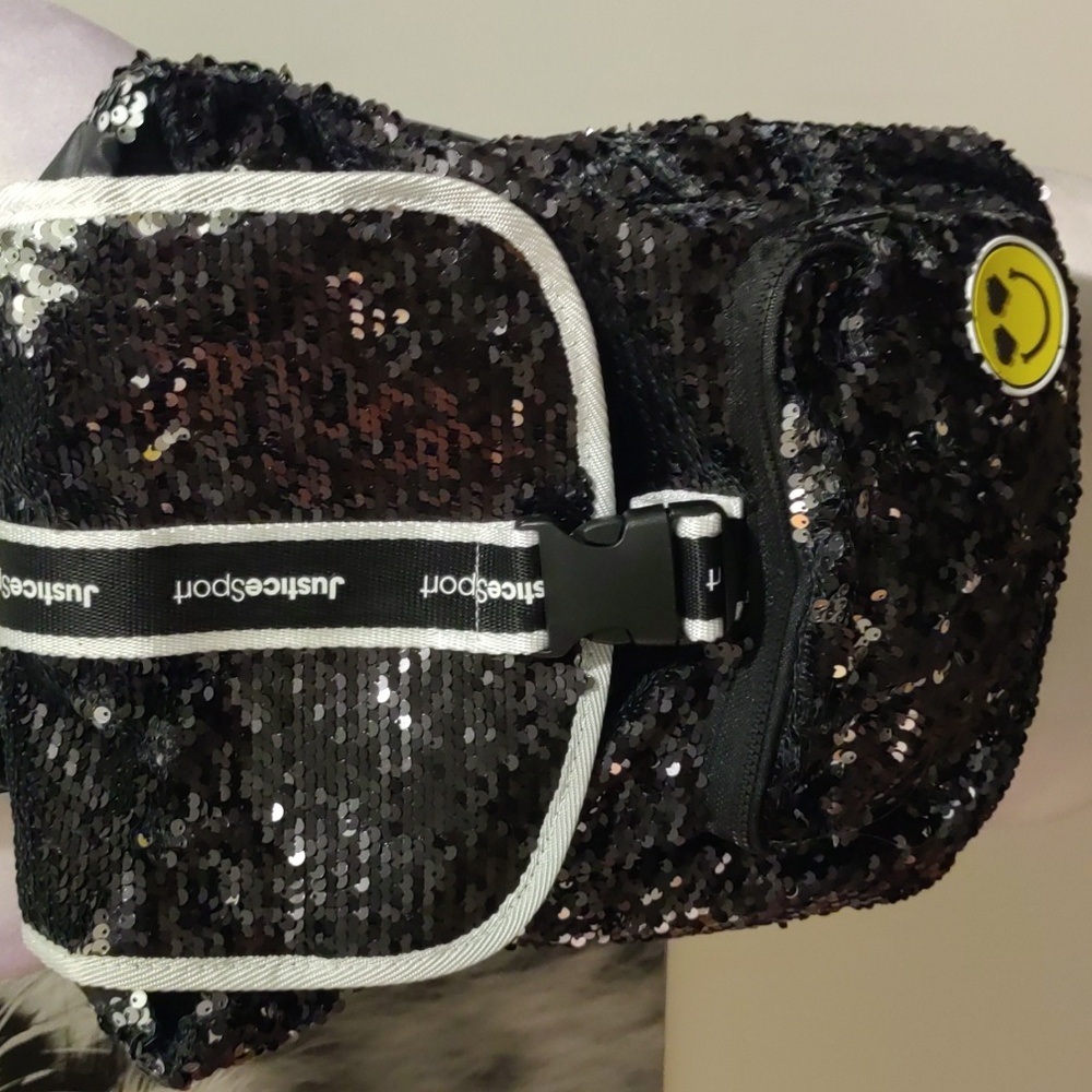 Black Sequin Backpack With Smiley Patch - image 2